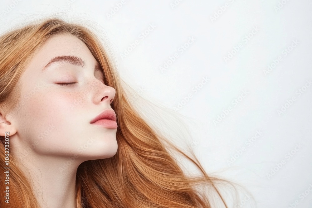 Profile of a serene young woman with flowing hair. Profile of a serene young woman with flowing hair.