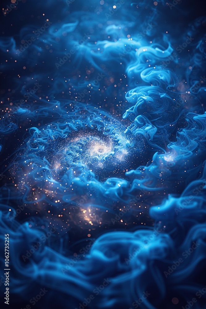 Fototapeta premium A swirling blue cosmic scene with stars and nebulous formations.