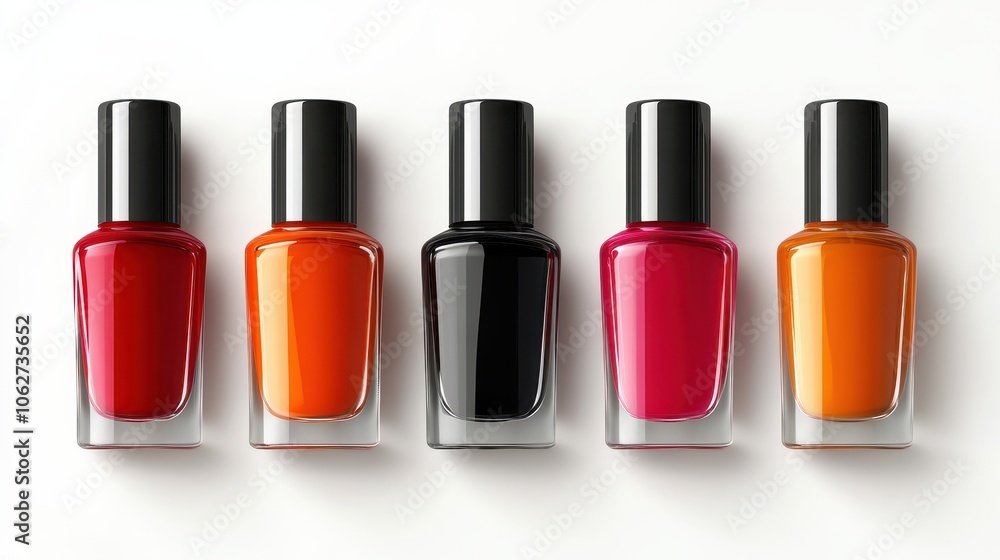 red, orange, black, burgundy nail polish bottles isolated on transparent background red, orange, black, burgundy nail polish bottles isolated on transparent background
