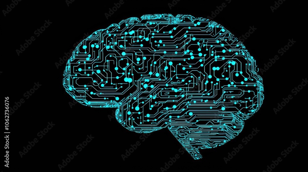 Fototapeta premium Human brain glowing as it integrates with AI data streams, AI connection integration, concept AI-brain interface