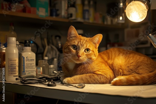 Cat on Treatment Table Waiting for Vet Care