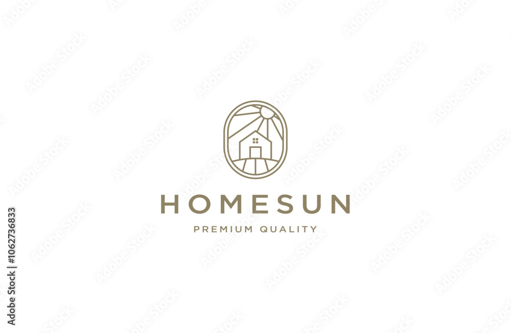 Home sun with line art style logo icon design template flat vector Home sun with line art style logo icon design template flat vector