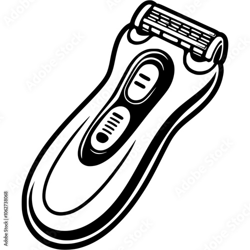 Shaving epilator in monochrome. Professional hair removal device. Simple minimalistic vector in black ink drawing on transparent background