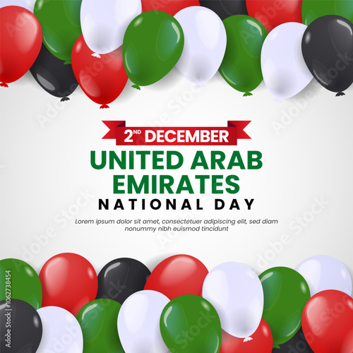 United Arab Emirates National Day  Square Banner Background balloons national colors illustration