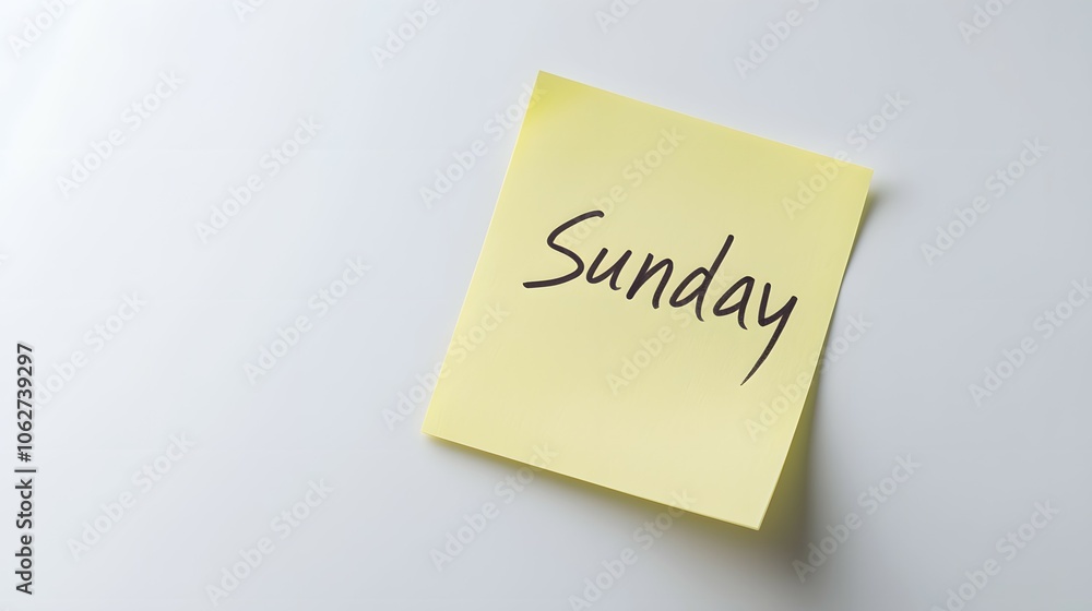 A yellow sticky note with the word A yellow sticky note with the word