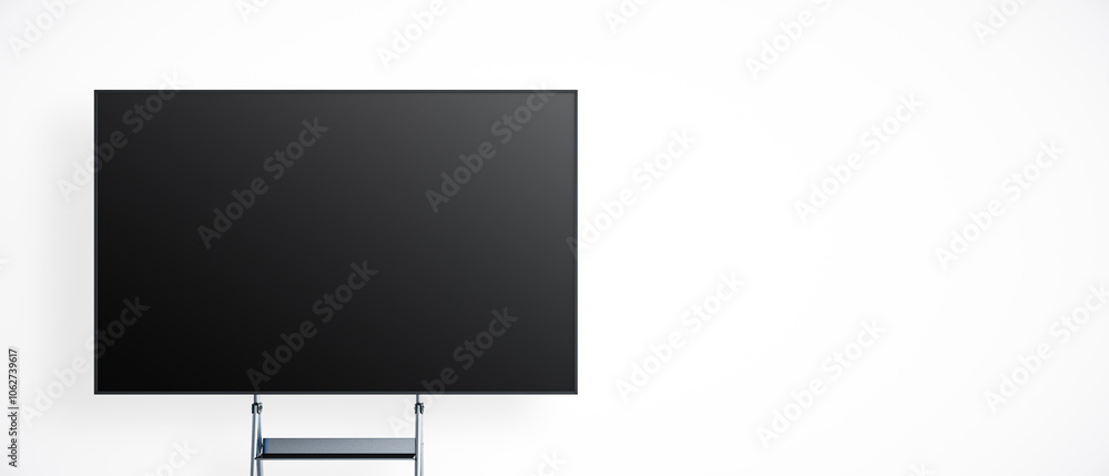 Obraz premium Blank black screen on stand against white background. 3D Rendering