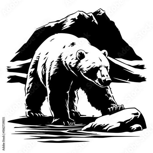 Arctic Tundra Landscape Polar Bear Vector Logo