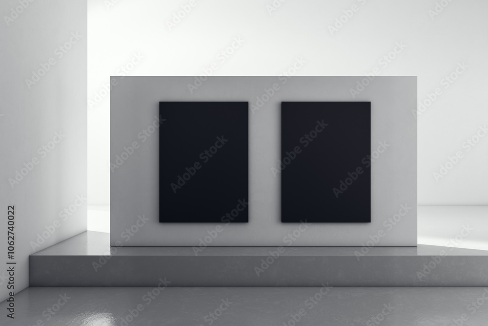 Obraz premium Modern Exhibition Space with Black Canvases. 3D Rendering