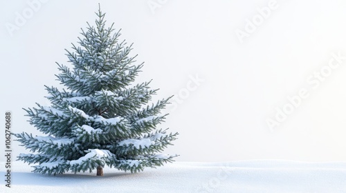 Isolated fir tree standing in a blanket of fresh snow, capturing the tranquil essence of winter