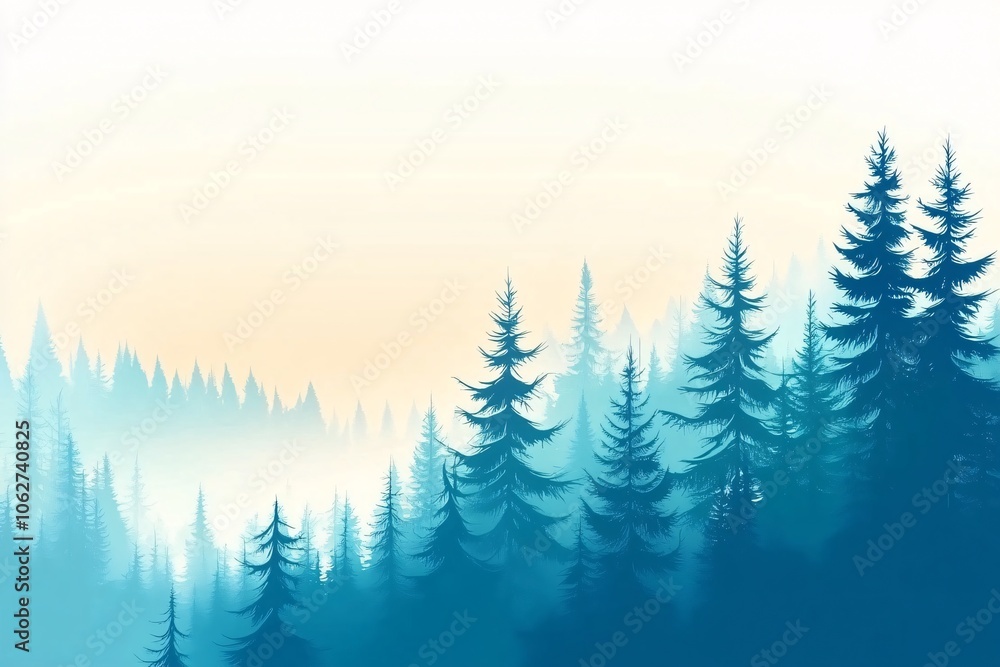 Fototapeta premium Tranquil Forest Landscape: Misty Pine Trees at Dawn