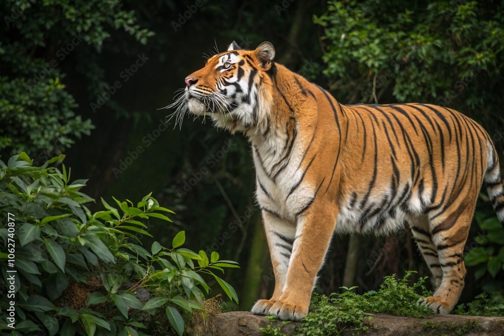 beautiful bengal tiger with lush green habitat background
beautiful bengal tiger with lush green habitat background