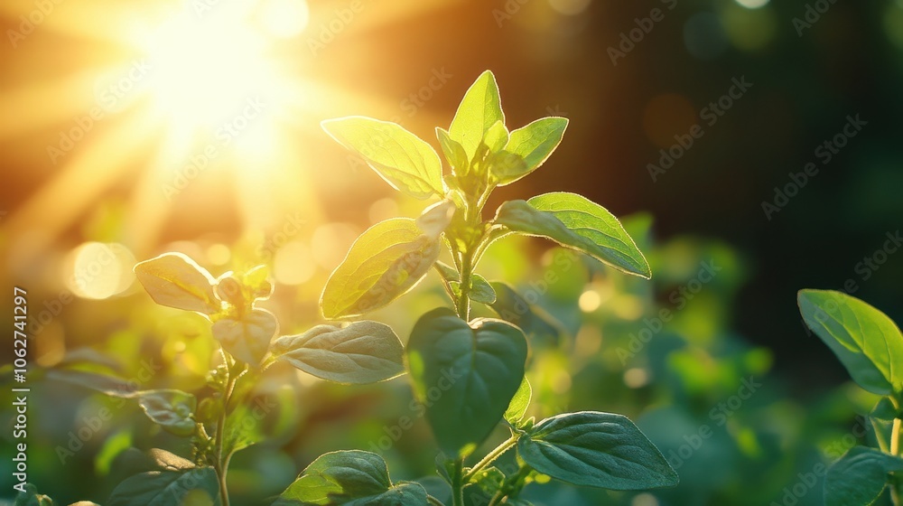 Fresh oregano growing in a garden with the sun shining through its leaves Fresh oregano growing in a garden with the sun shining through its leaves