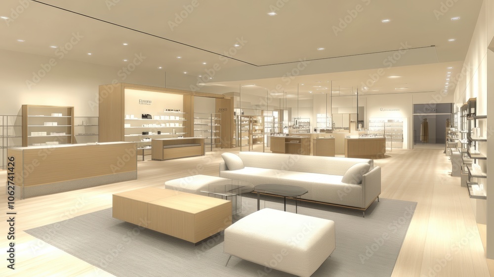 Fototapeta premium Modern, minimalist, retail space with furniture.