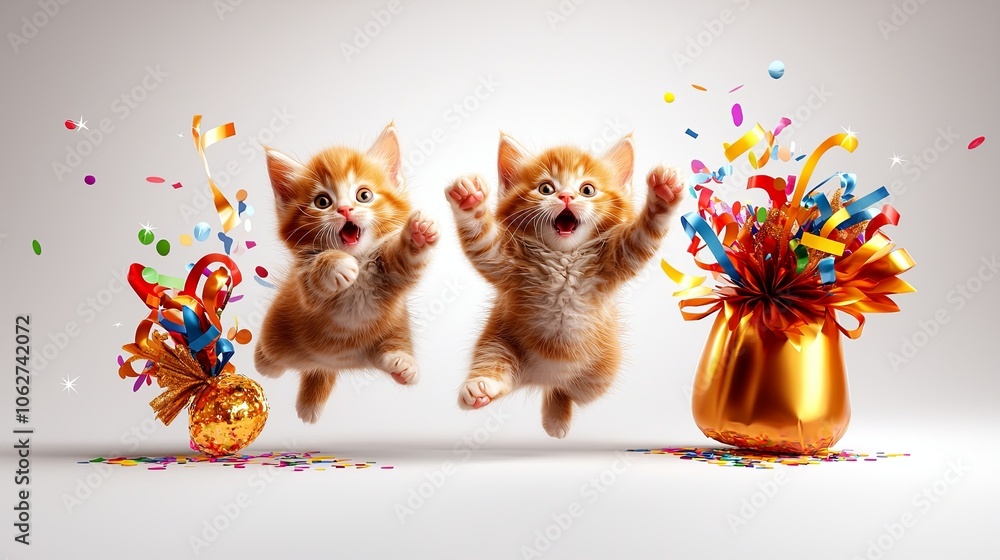 Fototapeta premium Playful Kittens Celebrating with Colorful Confetti