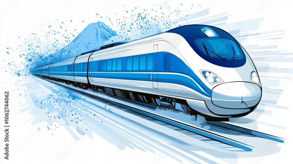High Speed Train Speeding Through Mountain Landscape High Speed Train Speeding Through Mountain Landscape