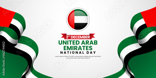 United Arab Emirates 3D waving ribbon flag for national day or independence day with blank space