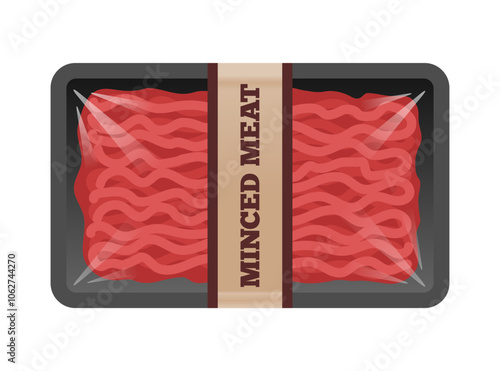 raw minced meat package in transparent foam tray isolated on white background