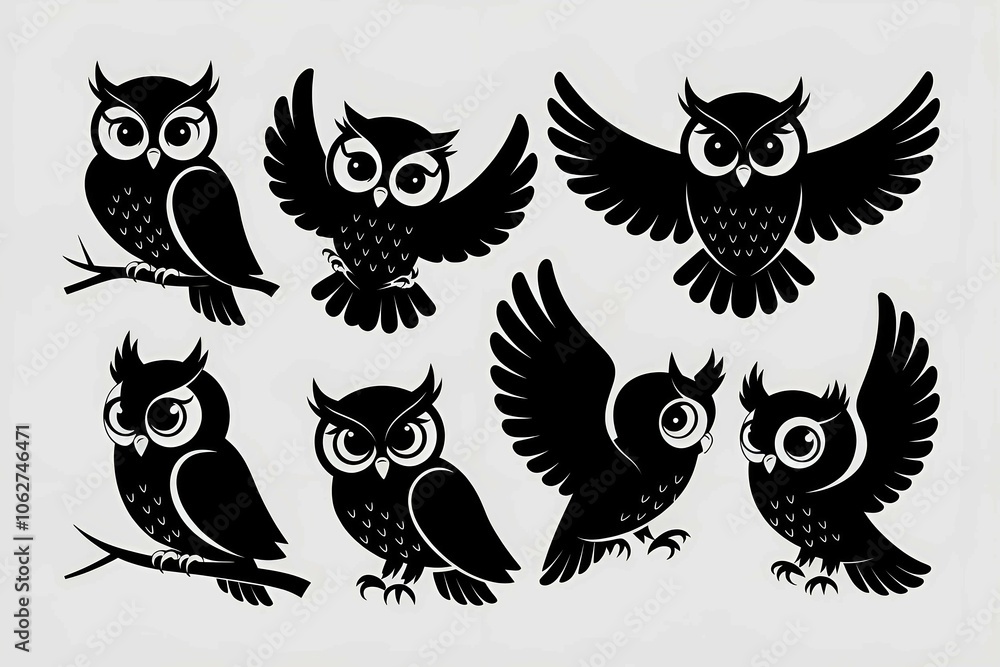 High-Quality Owl Silhouettes for Animal Illustrations High-Quality Owl Silhouettes for Animal Illustrations