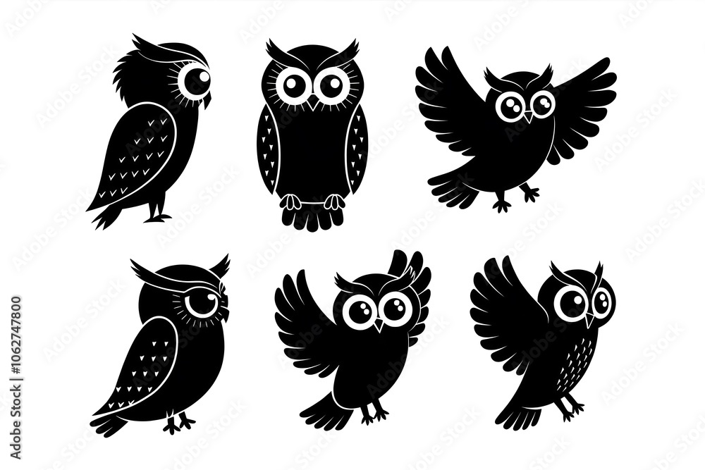 Naklejka premium Adorable Owl Silhouettes in Vector Format for Designers