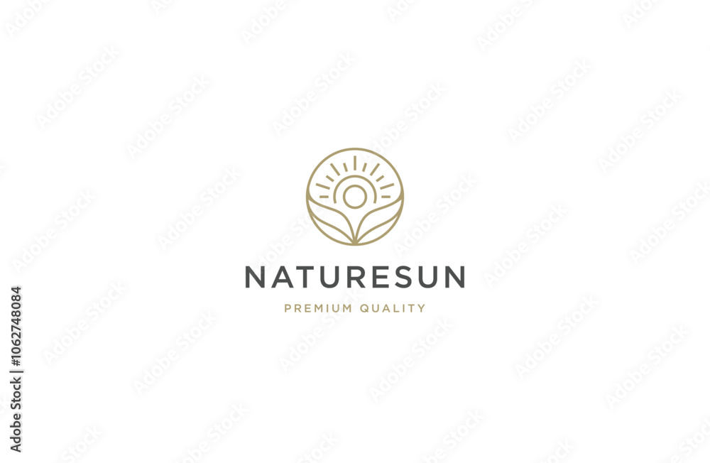 Nature leaf sun with line art style logo icon design template flat vector Nature leaf sun with line art style logo icon design template flat vector