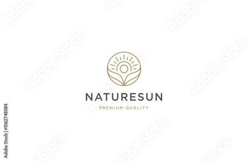 Nature leaf sun with line art style logo icon design template flat vector