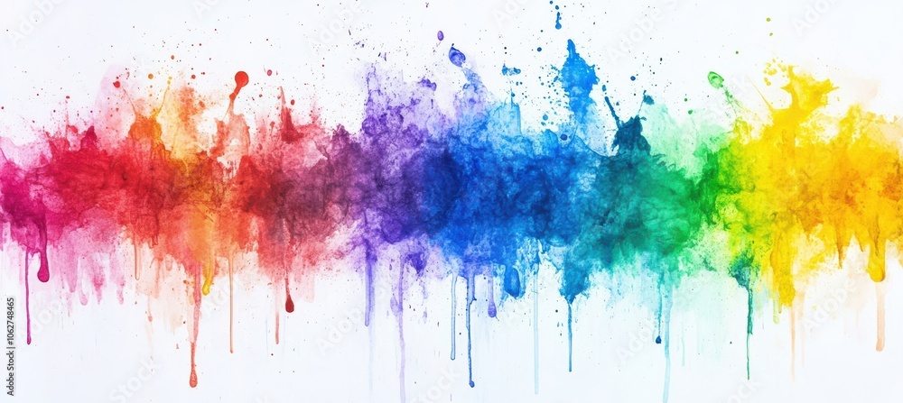 Vibrant Splash of Rainbow Paint on White Background. Vibrant Splash of Rainbow Paint on White Background.