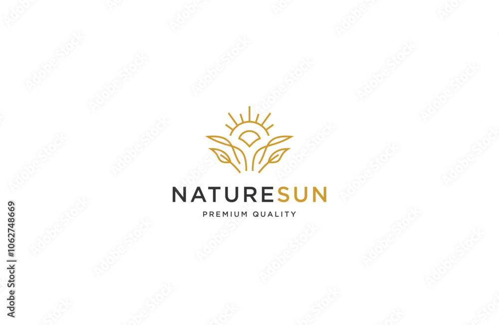 Nature leaf sun with line art style logo icon design template flat vector Nature leaf sun with line art style logo icon design template flat vector