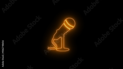 Vintage Microphone Icon for Audio, Music & Broadcasting: Simple Vector Design with Sound Waves, Record Button & Communication Symbols - Perfect for Web, Media, Karaoke, and Studio Applications
