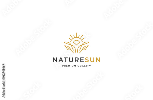 Nature leaf sun with line art style logo icon design template flat vector