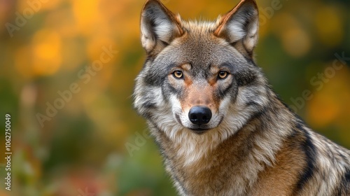 Furry dangerous iberian wolf in nature background. AI generated image