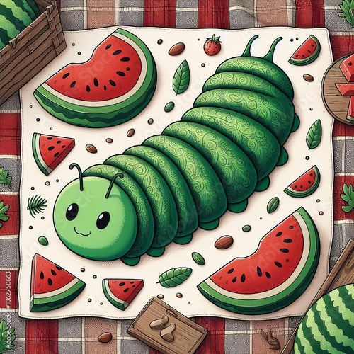 This caterpillar is shaped like a watermelon slice with a red an photo