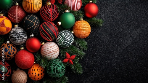 Christmas tree decorated with ornaments representing different cultures, celebrating diversity, inclusive holiday decor photo