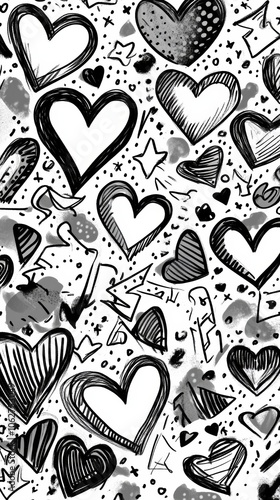 A hand-drawn doodle background, filled with quirky, playful illustrations of stars and hearts
