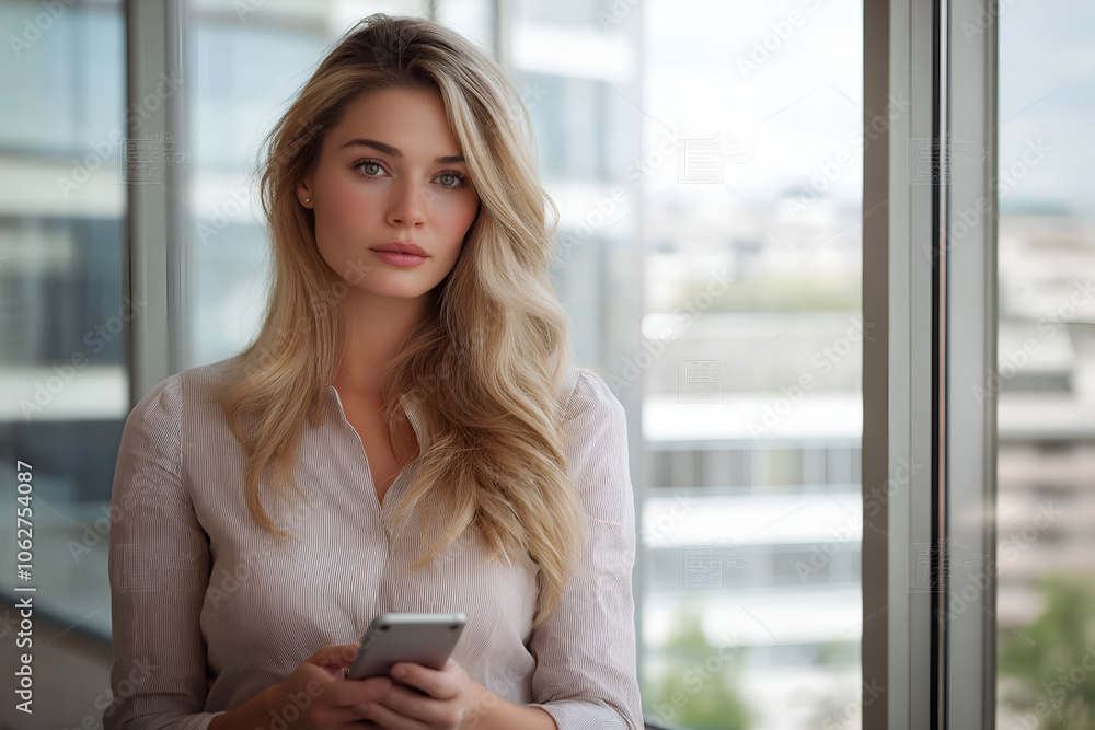 Business woman using phone in office. Business woman using phone in office.
