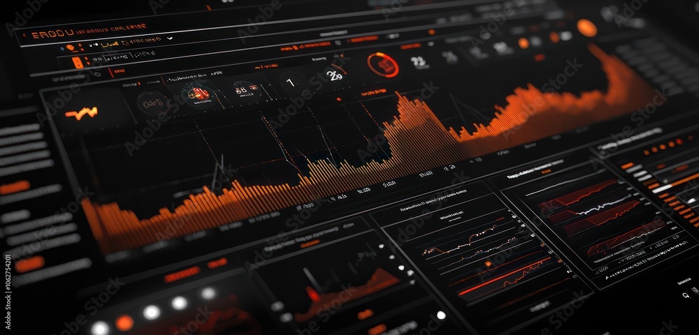 Fototapeta premium Three-dimensional rendering of a risk management panel with critical alerts.