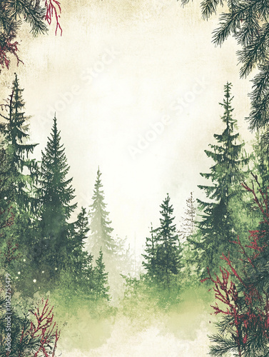 vintage christmas background with fir branches and cones