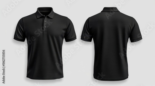 plain black polo shirt mockup design. front and rear view. isolated on transparent background. generative ai