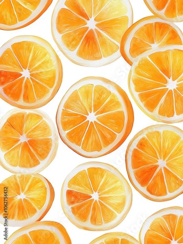 A pattern of oranges slices, watercolor art