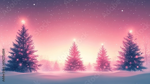 christmas trees and decorations illustration with anime style and pastel color