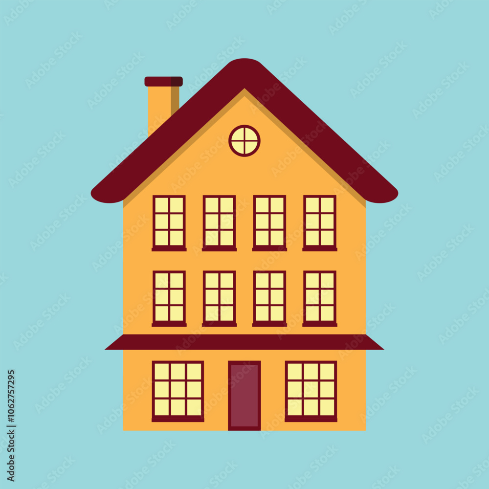 Simple House Or Residence Facade With Many Windows And Warm Light Simple House Or Residence Facade With Many Windows And Warm Light