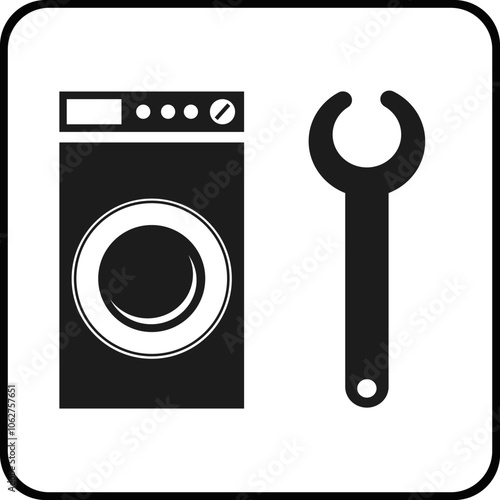 Washing machine and wrench icon. Repair.