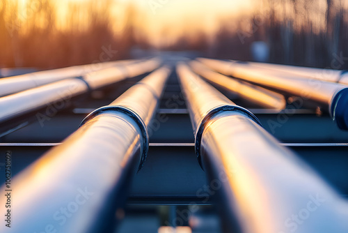 Pipeline and pipe rack of petroleum, chemical, hydrogen or ammonia industrial plant. Industrial zone Close up photo