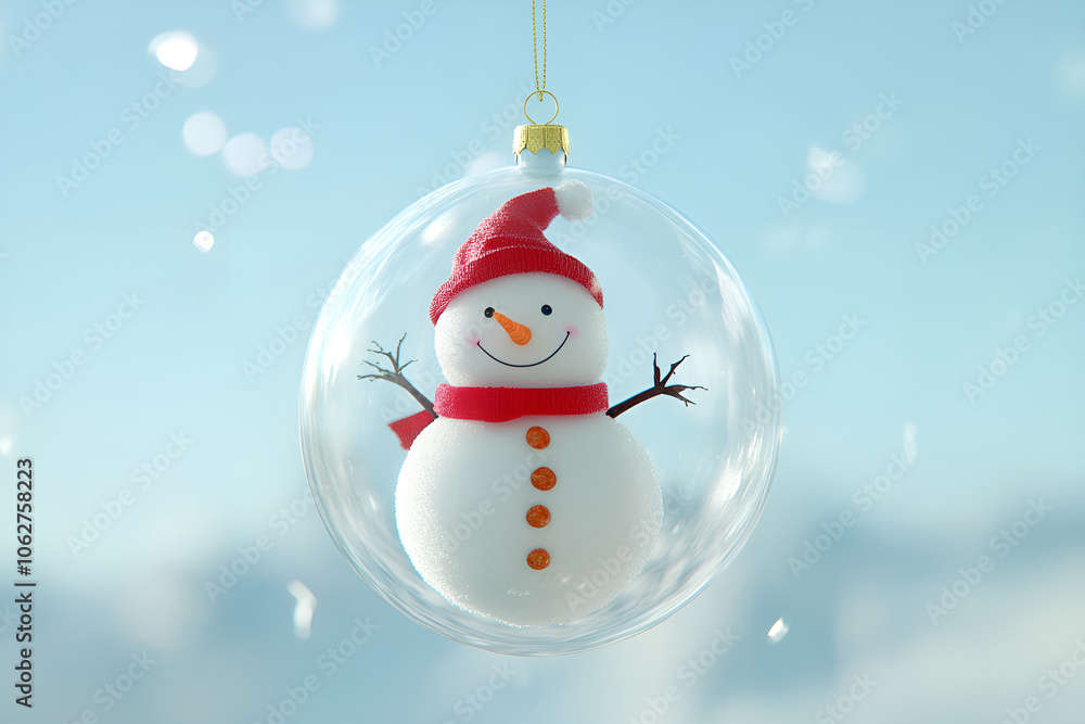 Obraz premium Happy snowman in the christmas bauble over the winter 