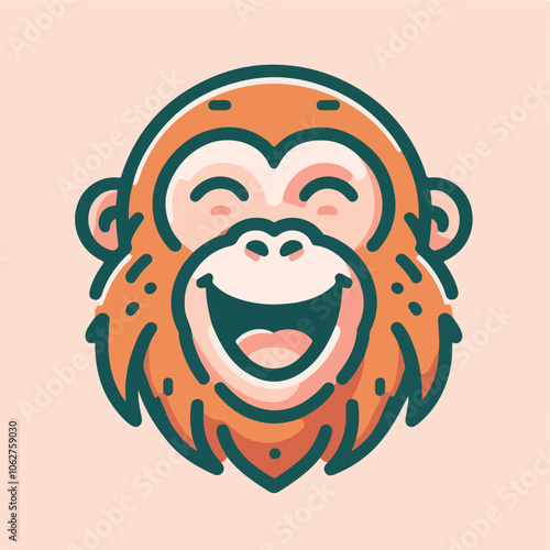 Vector illustration Laughing Orangutan chimpanzee monkey head in a cap, laughing and showing tongue