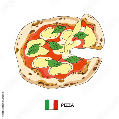 イタリア料理＿pizzaの手描きイラスト