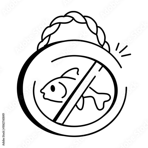 No fishing icon in hand drawn style

