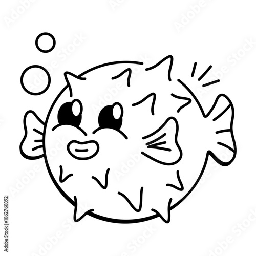 Puffer fish icon in sketchy style

