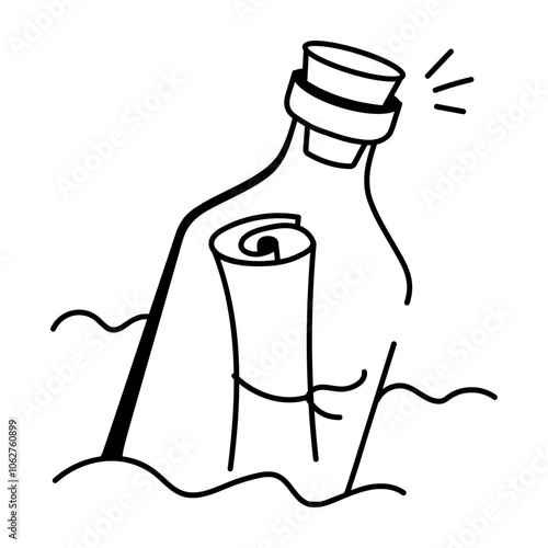 Message bottle icon in sketchy style

