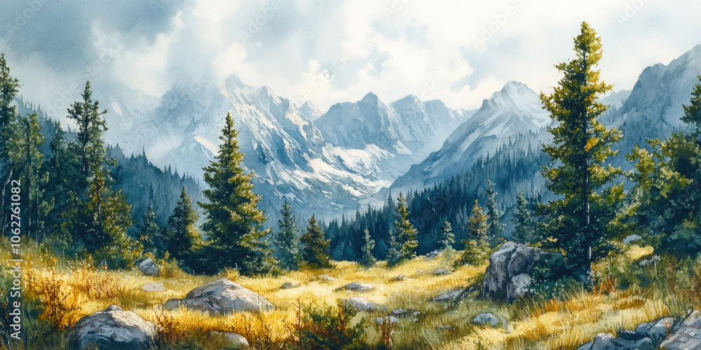 Mountain Landscape with Rocks and Trees Mountain Landscape with Rocks and Trees