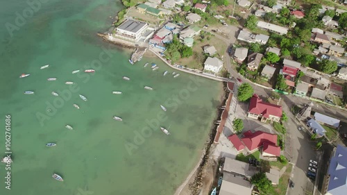 Aerial view of Buccoo beach and pier on the Caribbean island of Tobago photo